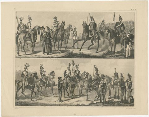 Set of 2 Antique Prints of Various Soldiers by Heck '1849', view 4