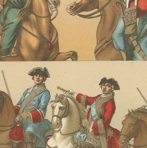 Pl. 130 Antique Print of French 18th Century Military Outfits by Racinet, close-up 2