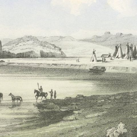 Historic Fort Benton Along the Missouri River, 19th Century Lithograph Print, close-up 1