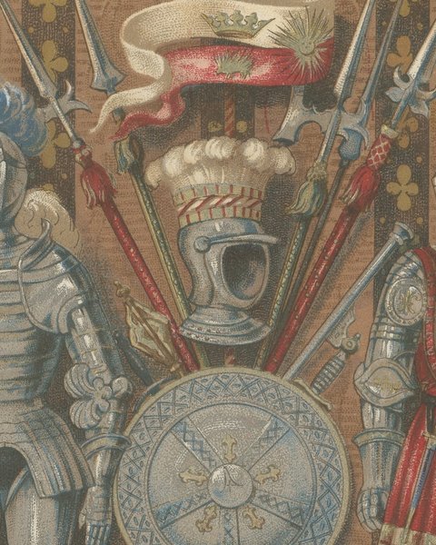 Renaissance Medals and Armor, Pair of Antique French Chromolithographs, 1882, close-up 2