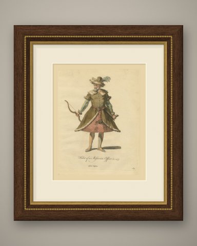 Habit of a Moscovian Officer in 1577 with Bow, Jefferys Costume Plate, 1757, shown framed