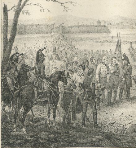 The Capitulation of Mantua, Marshal Wurmser, Antique Madou Lithograph, 1827, close-up 1