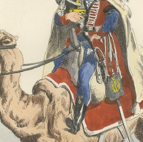 French Dromedary Regiment 1798, Napoleon Egypt Campaign Military Print, 1843, close-up 3