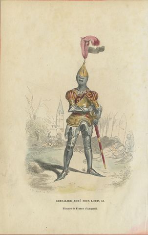 Hand-Colored Lithograph of an Armed Knight under the Reign of Louis XI, ca.1860, view 2