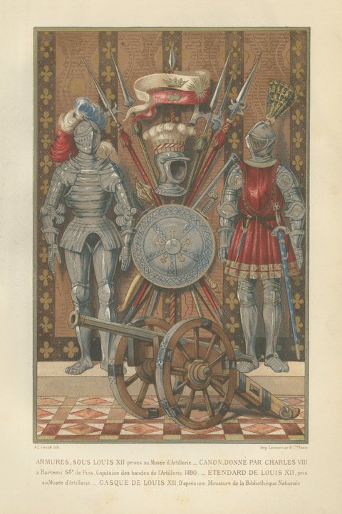 Renaissance Medals and Armor, Pair of Antique French Chromolithographs, 1882, view 3