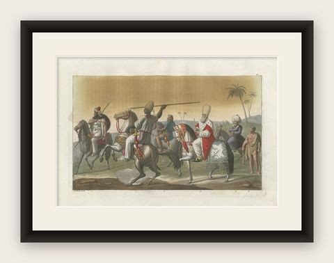 Antique Print of Arab Soldiers by Ferrario, '1831', shown framed