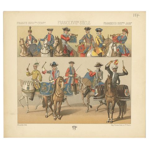 Pl. 127 Antique Print of French 18th Century Military Music by Racinet