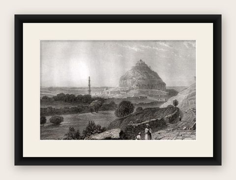 Antique Print of Daulatabad Fort, India, 1836, shown framed