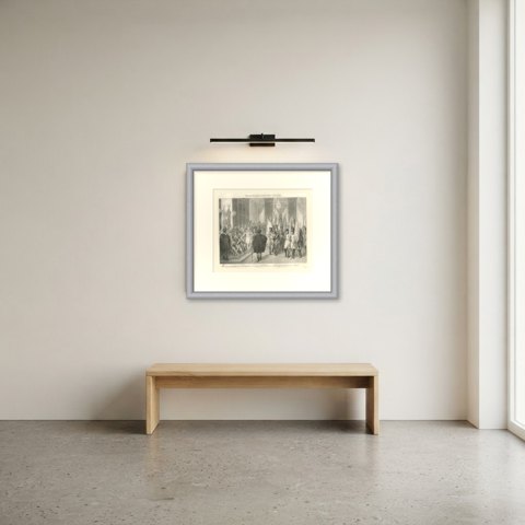 Murat Presents the Colors Taken in Italy, Antique Madou Lithograph, 1827, shown framed in a room