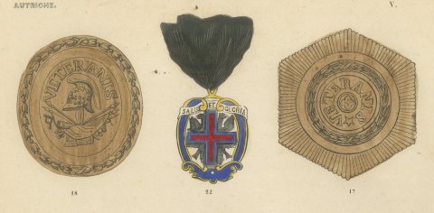 Orders of Austria, Veteran Badges and Crosses, Plate V, Wood Engraving, 1844, close-up 1