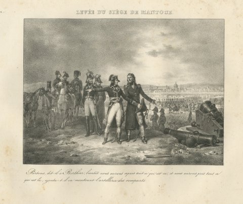 Raising the Siege of Mantua, Berthier, Antique Madou Lithograph, 1827