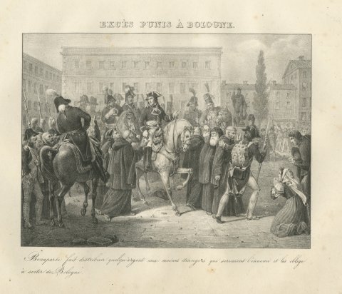 Bologna, Bonaparte Expels the Foreign Monks, Antique Madou Lithograph, 1827