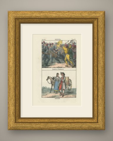 Arnold von Winkelried and the Anabaptists, Hand Colored Lithograph, 1842, shown framed