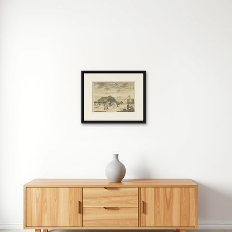 Fort Nassau on the Island of Goree, Dutch Colonial Engraving, c.1700, shown framed on a wall