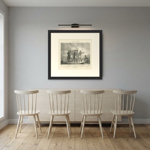 Siege of Toulon, Bonaparte's Artillery, Antique Madou Lithograph, 1827, shown framed in a room