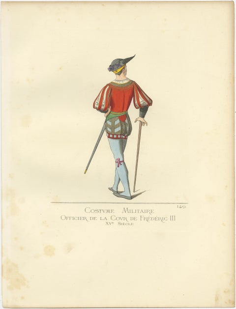 Antique Print of a Military Costume by Bonnard, 1860, view 3