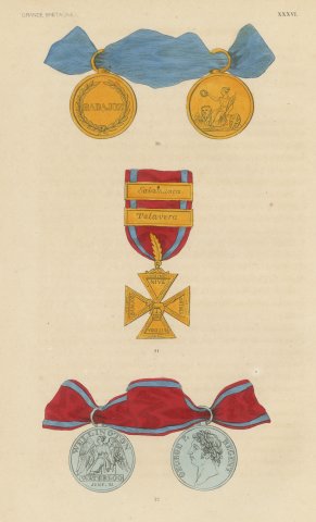 Great Britain, Waterloo and Peninsula Medals, Plate XXXVI, Wood Engraving, 1844