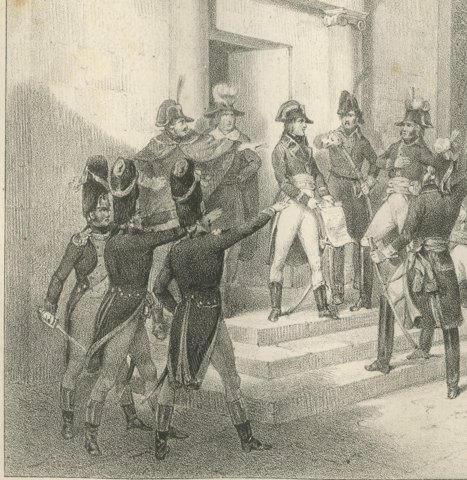 Morning of 18 Brumaire, the Paris Garrison, Antique Madou Lithograph, 1827, close-up 1