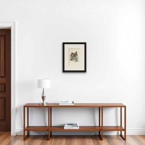 Napoleonic Carabinier 1805, Imperial Guard Heavy Cavalry Print, 1843, shown framed on a wall