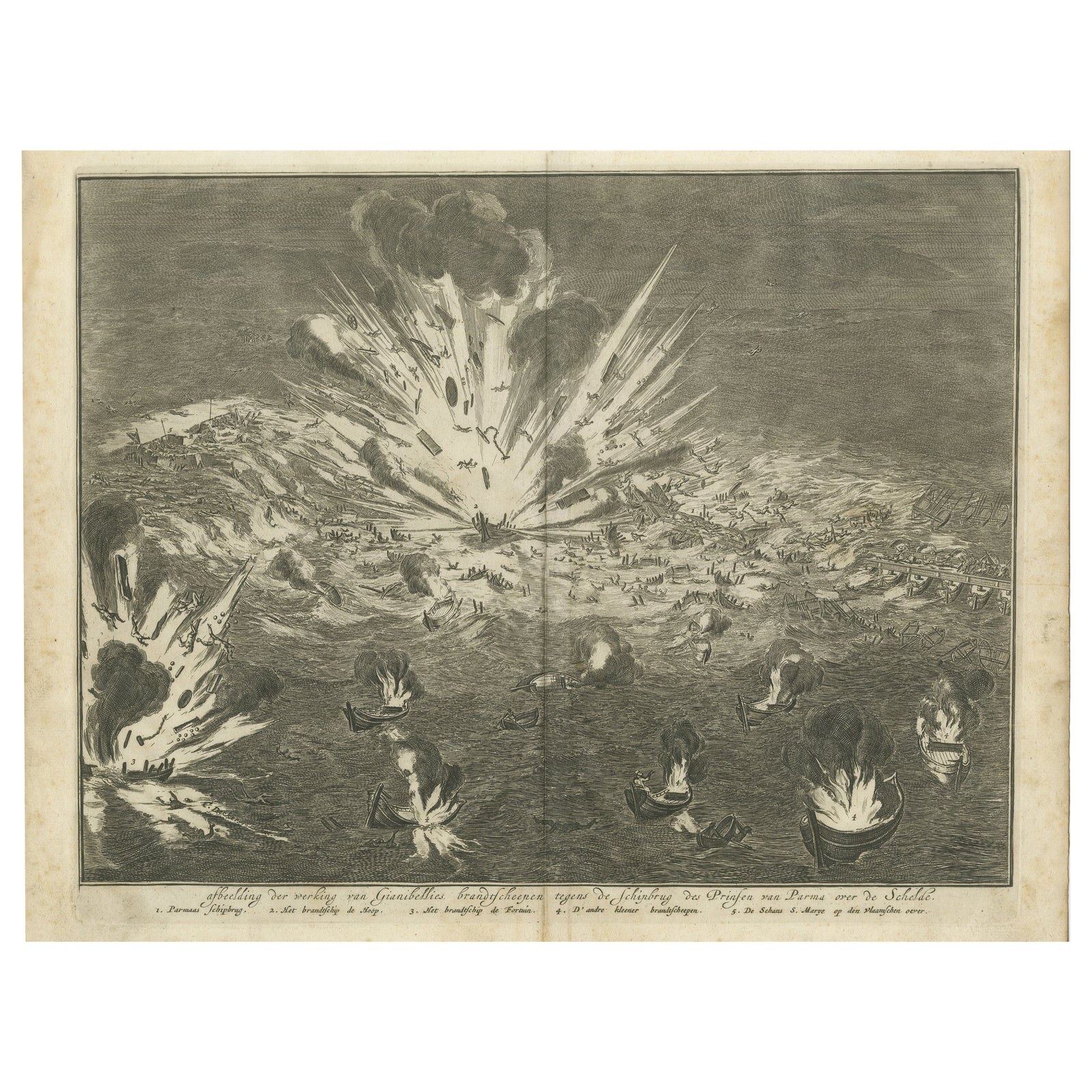 Explosion of a Pontoon Bridge at the Siege of Antwerp (1585) by Coenraet Decker