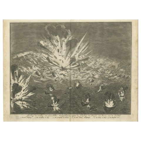 Explosion of a Pontoon Bridge at the Siege of Antwerp (1585) by Coenraet Decker