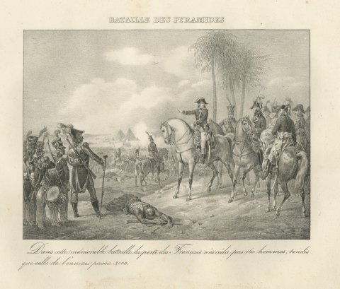 Battle of the Pyramids, Napoleon in Egypt, Antique Madou Lithograph, 1827