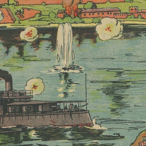 Belgrade Bombardment 1914, Color WWI Battle Print, Austrian-Serbian Front, close-up 4