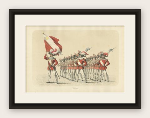 Swiss March of Honor, The Thun Militia in Ceremonial Splendor, 1855, shown framed