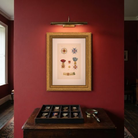 Orders of Bavaria, Saint Hubert Insignia, Plate IX, Wood Engraving, 1844, shown framed on a wall