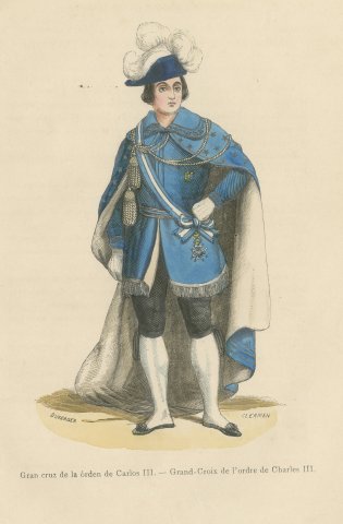 Grand Cross of the Order of Charles III, Costume Plate, Wood Engraving, 1844