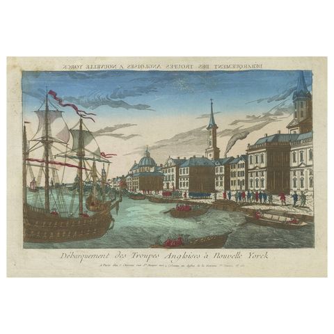 Landing of the British Troops in New York, Hand-Colored Optical View, ca. 1776