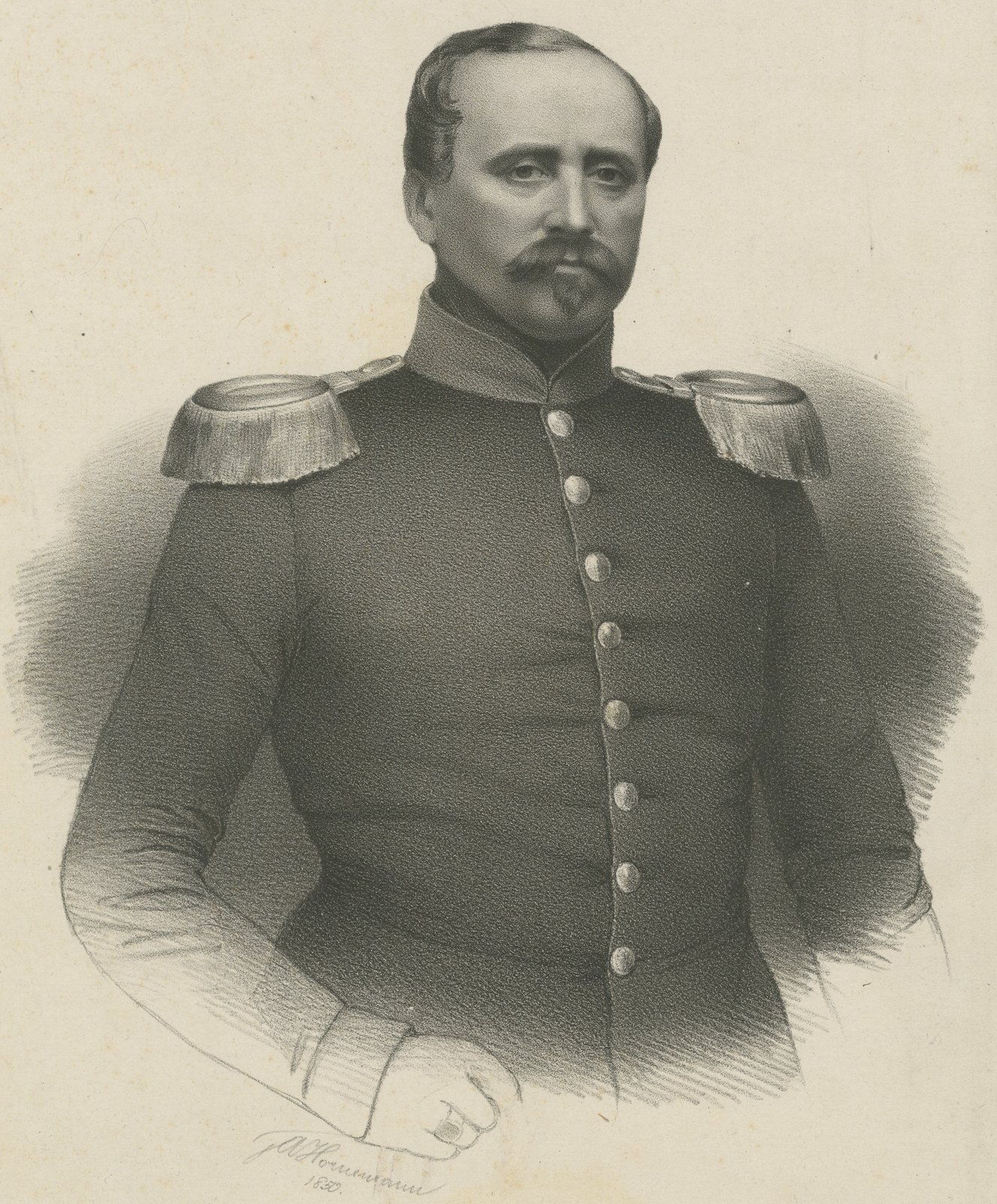 Portrait of an Officer in Uniform, Lithograph by Hornemann, 1850