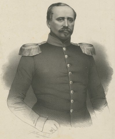 Portrait of an Officer in Uniform, Lithograph by Hornemann, 1850