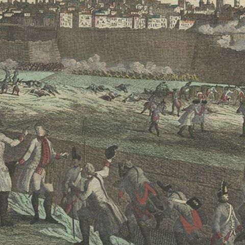 Optical View Depicting the Siege of Barcelona, Spain, ca.1765, close-up 2