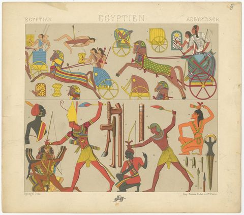 Pl. 5 Antique Print of Egyptian Battle Scenes by Racinet, 'circa 1880', view 2