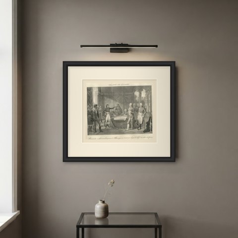 Treaty of Leoben, Belgium Ceded to France, Antique Madou Lithograph, 1827, shown framed on a wall