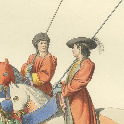 Antique Print of Two Judges Entering a Tournament, by Bonnard, 1860, close-up 2