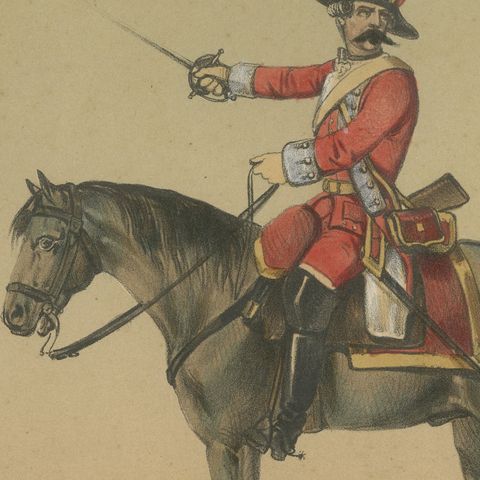 Spanish Cavalry Lithograph by José Villegas: Historic Officers, 1861, close-up 1
