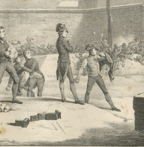 Napoleon's Snow Fort at Brienne, Antique Madou Lithograph, 1827, close-up 3