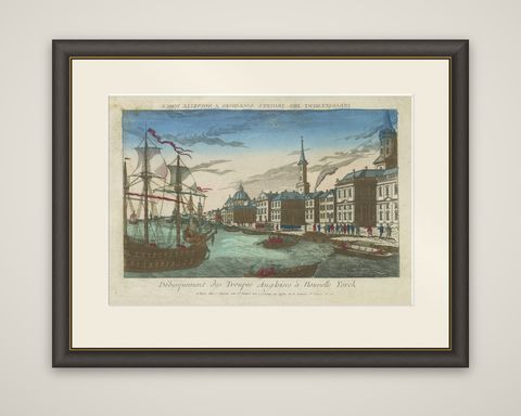 Landing of the British Troops in New York, Hand-Colored Optical View, ca. 1776, shown framed