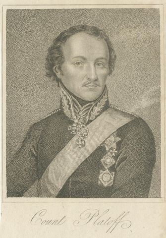 Antique Portrait Matvei Platov, Russian General, Engraving c.1815, close-up 1
