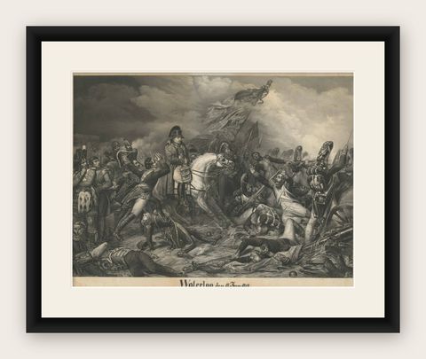 Large Mezzotint of Napoleon at the Battle of Waterloo German Print, c1850, shown framed