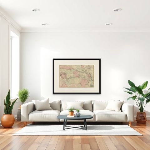 1862 Johnson's Map of the Vicinity of Richmond & Peninsular Campaign, Virginia, shown framed in a room