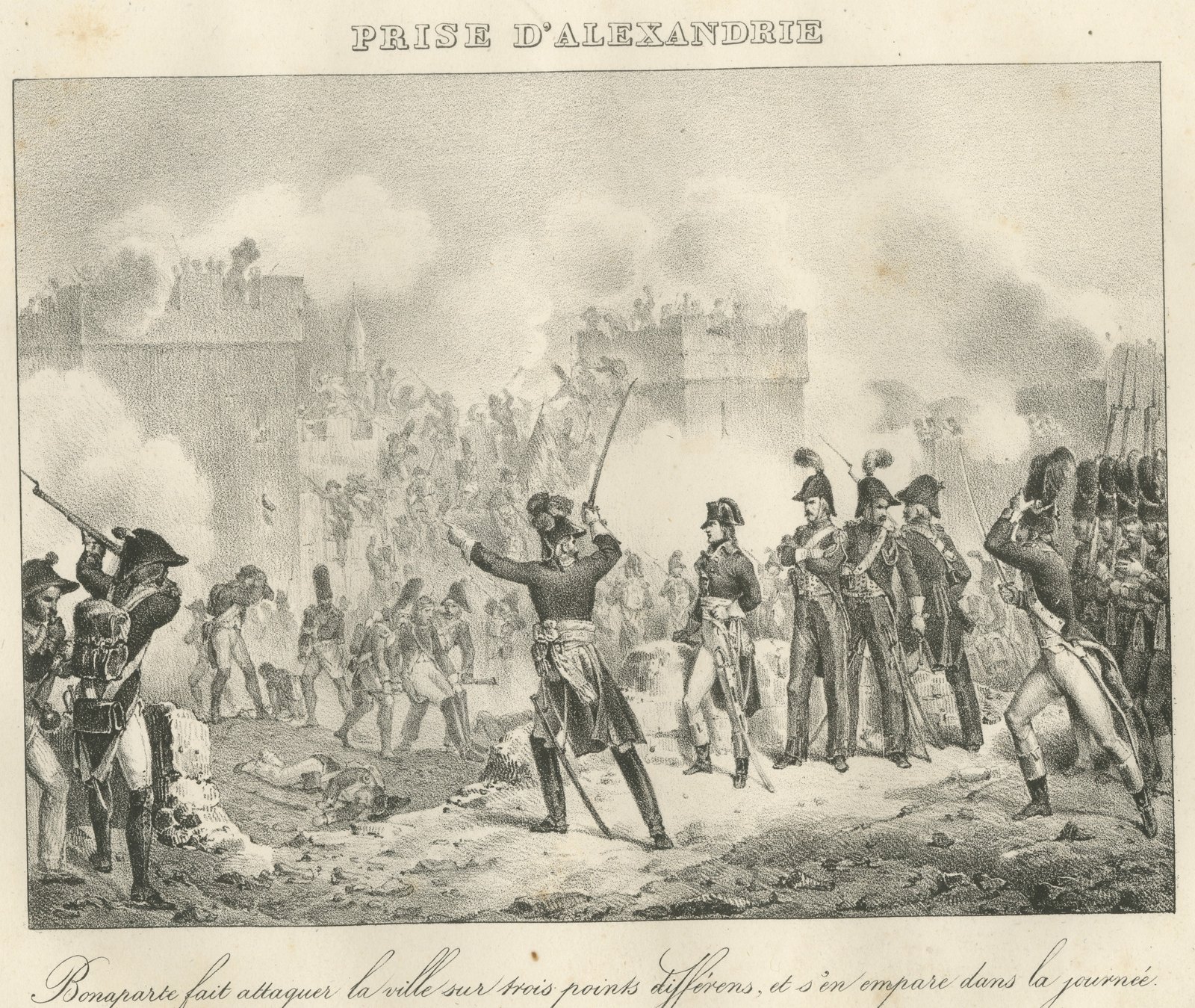The Taking of Alexandria, Egypt Campaign, Antique Madou Lithograph, 1827