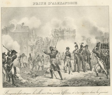 The Taking of Alexandria, Egypt Campaign, Antique Madou Lithograph, 1827
