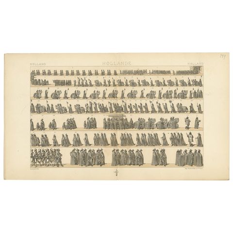 Pl. 149 Antique Print of Holland Military Parade by Racinet, 'circa 1880'