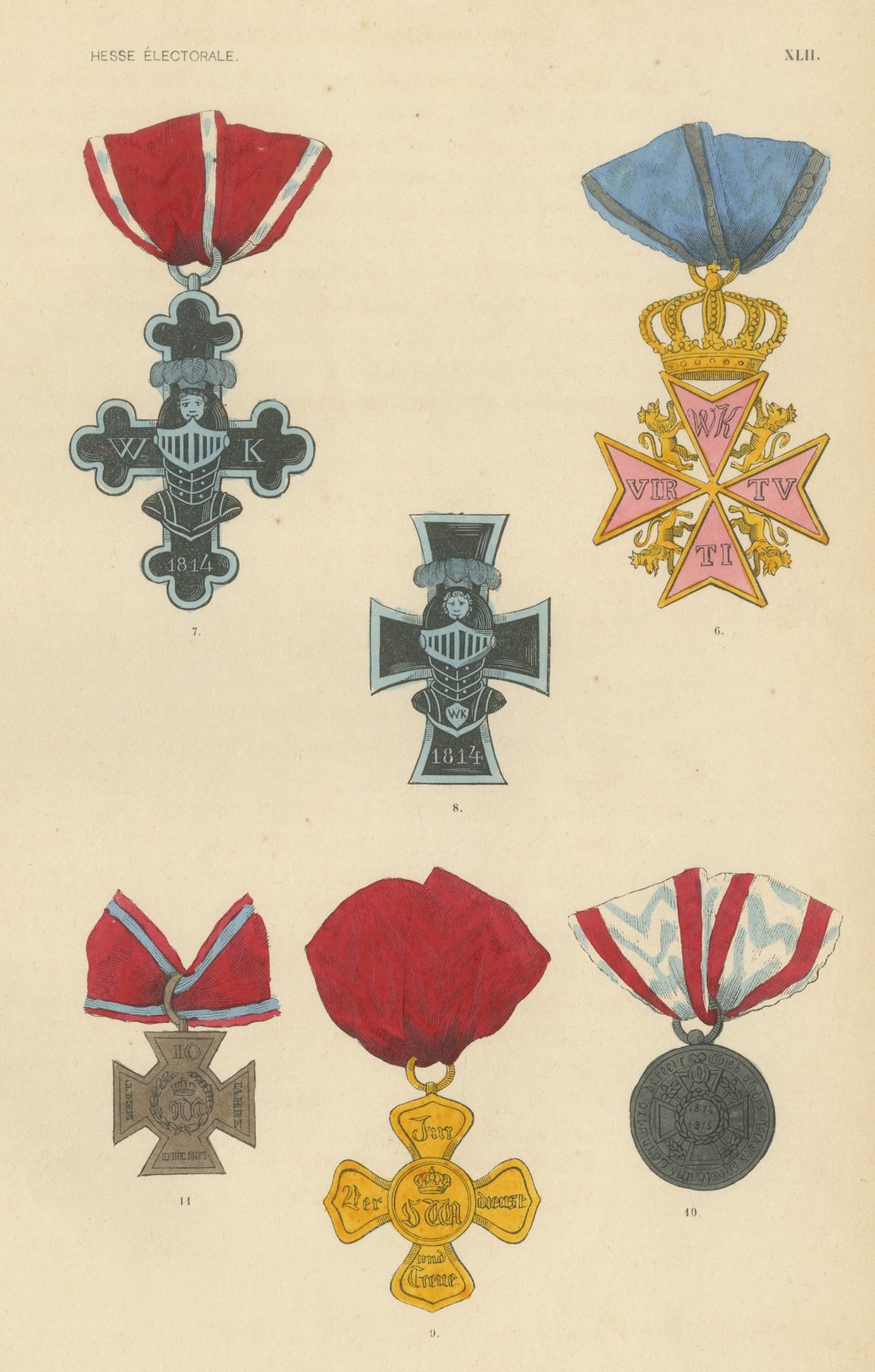 Electoral Hesse, Iron Helmet Crosses, Plate XLII, Wood Engraving, 1844