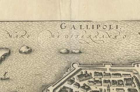 Bird’s-Eye View Map of Gallipoli: Fortified Ionian Gem by Mattheus Merian, 1688, close-up 1