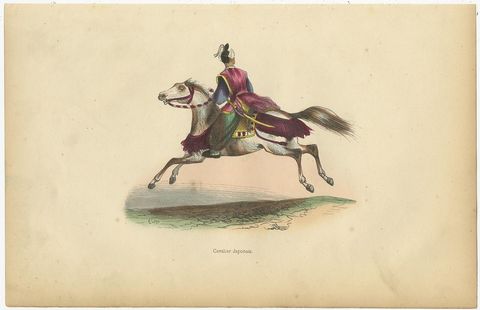 Antique Print of Japanese Cavalryman, 1843