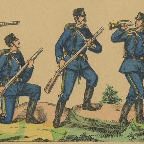 Antique Print of Swedish Infantry, Rifle Drill & Combat Movements, c.1860–1870, close-up 3